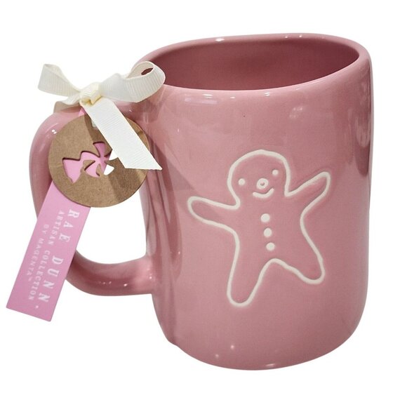 Rae Dunn Hot Cocoa Gingerbread Pink Ceramic Coffee Mug Double Sided 16oz NEW - Picture 2 of 8